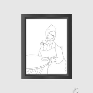 Frau, Spa, Kaffee trinken, entspannend, glamourös, edel, Line Art Print, Line Drawing