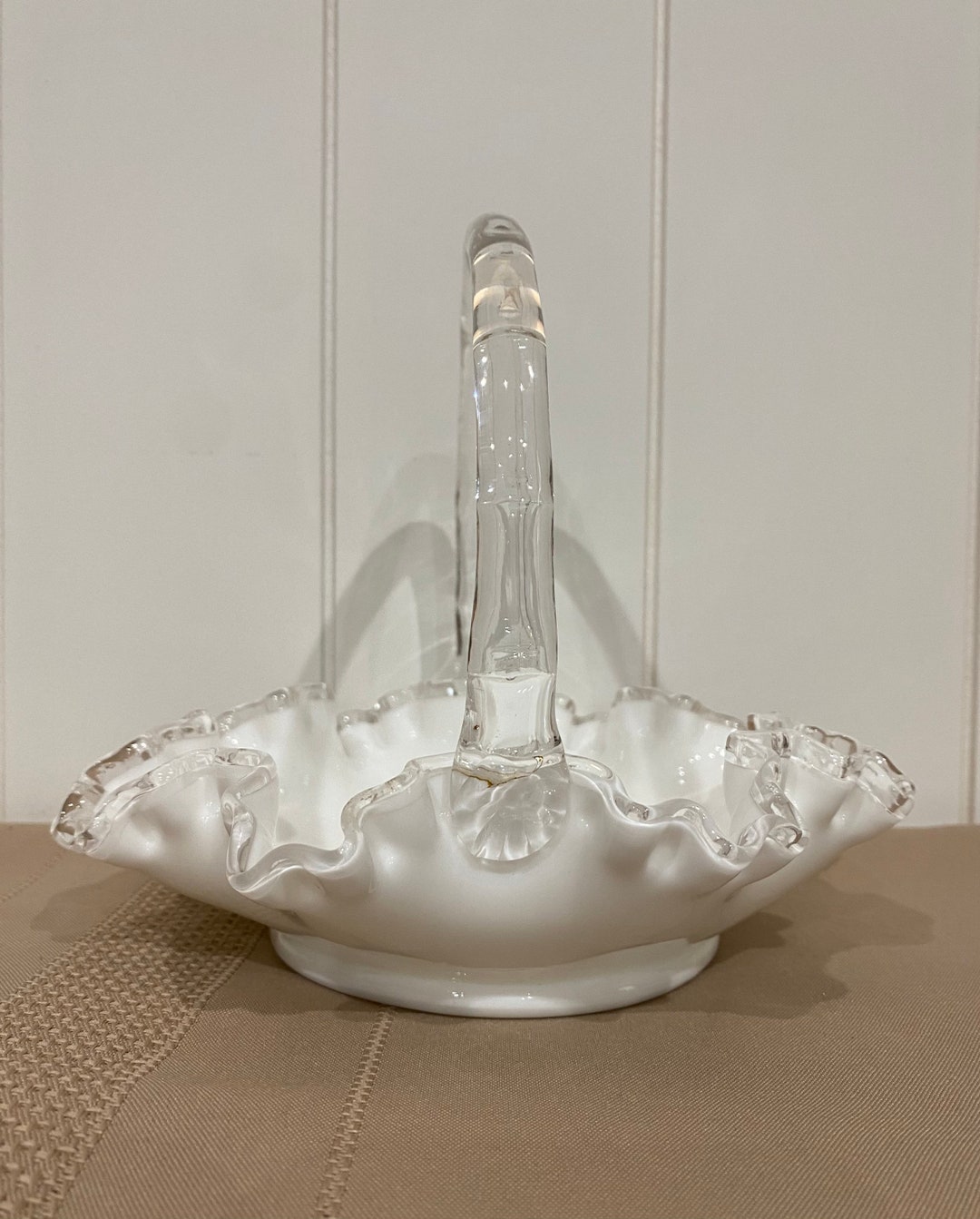 Vintage Fenton Art Glass Silver Crest Basket Etsy