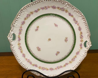 C.T. Germany Carl Tielsch Antique Floral Serving Platter / Cake Plate With Handles