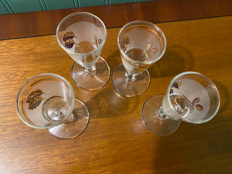 Set of 4 Vintage Libby Frosted Gold Leaf Cordial Glasses Etsy