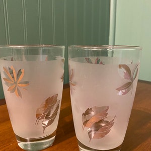 Vintage MCM Libby Frosted Gold Leaf Glasses / Tumblers