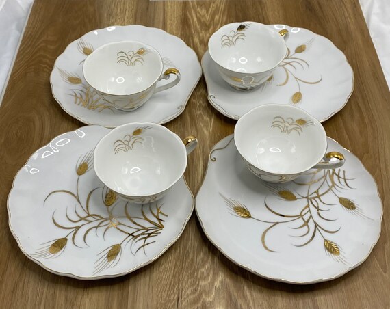 Vintage Lefton China Hand Painted Gold Leaf Wheat Pattern