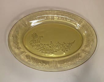 Federal Glass Amber Depression Glass Cabbage Rose 9x12 Serving Dish Platter