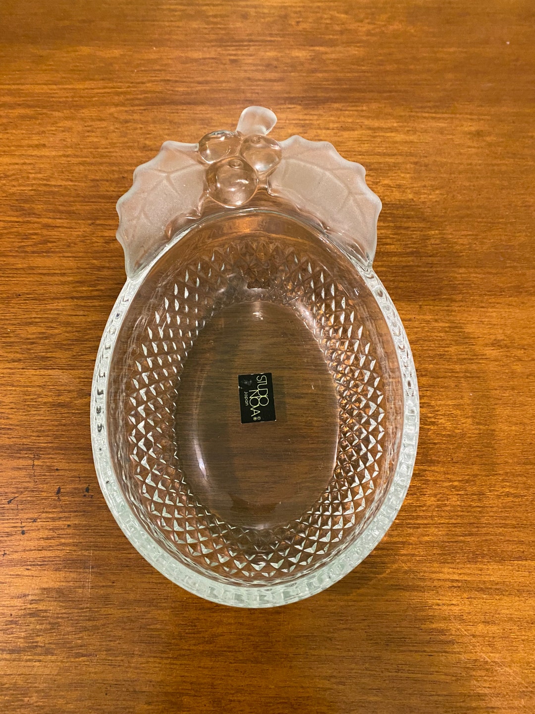 Vintage Studio Nova Japan Cut Glass / Crystal Candy Dish / Bowl With Holly and Leaves Etsy