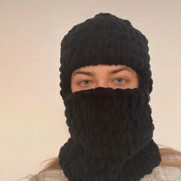 Classic Knitted Balaclava - Handmade gift, Hand Knitted Wool Ski Face Mask, unisex, trend 2023, knitwear warm cozy beanie headwear