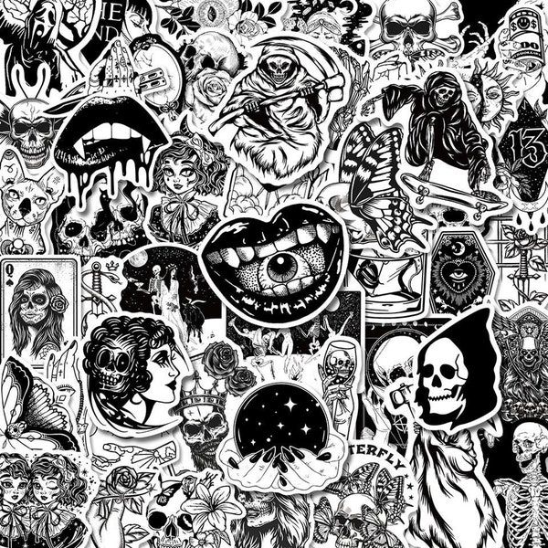 1/5/20/50pcs Black and White Horror Gothic sticker pack /No Duplicate Stickers Pack