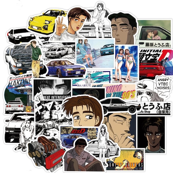 Initial D Sticker Pack - 10/50 Unique JDM Car Collection Decals - Waterproof Anime Car Stickers