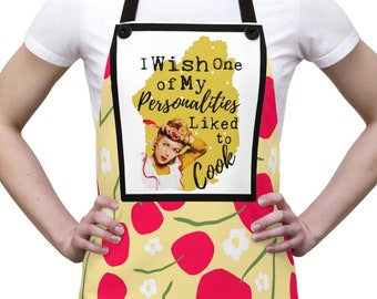 Delantal retro sarcástico con la frase "Me gustaría que a una de mis personalidades le gustara cocinar", delantal divertido de MCM, delantal vintage hilarante, regalo del Día de la Madre