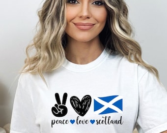 Peace Love Schotland comfort kleuren shirt, Schotland vlag T-shirt, comfortabel shirt, Schotland reisshirt, cadeau voor Scottish, Scotland Pride