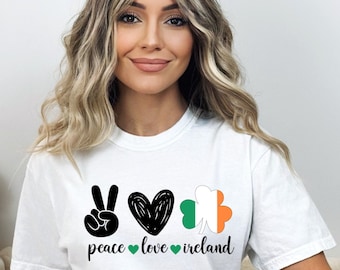 Camiseta Peace Love Ireland Comfort Colors, camiseta irlandesa, camiseta del día de San Patricio, camiseta de moda de Irlanda, camiseta Slainte, camiseta irlandesa de cuello redondo