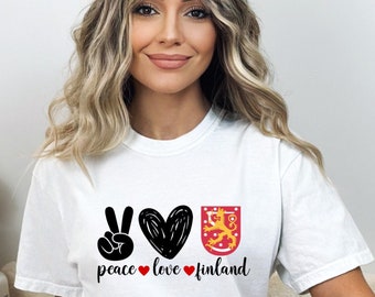 Peace Love Finland Comfort Colors Shirt, Soft and Comfortable Tshirt, 100 Cotton Souvenier, Finnish Gift, Finland T-Shirt, Plus Sizes