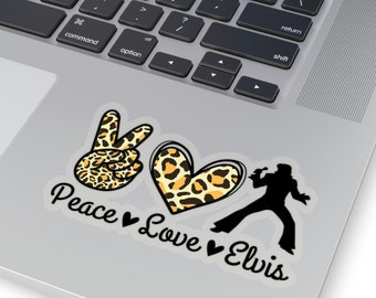 Pegatinas troqueladas Peace Love Elvis, pegatina de Elvis Presley, calcomanía de vinilo de Elvis Presley, pegatina para computadora portátil de Elvis, pegatinas del rey del rock and roll