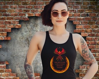 Rising Phoenix Unisex Jersey Tank, Phoenix Merch, Rising Phoenix Inspirational Gift, Gift of Hope, Gift for Sobriety, Strength, Phoenix