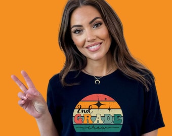 Zweite Klasse Crew Retro Sunset Shirt, Squad Team Crew, Schulanfang Shirt, süßes Lehr Outfit, Geschenk für Lehrer, zweite Klasse, 2nd