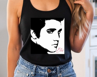 Grafik Elvis Black Rzorback Tank, Elvis Presley Tank Top, Elvis Tank im Vintage-Stil, Rock'n'Roll Vintage Tank, Elvis Tank, LÄUFT KLEIN
