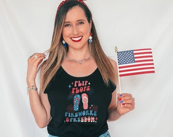 Flip Flops, Fireworks and Freedom Retro Tank Top, Retro 4th of July Tank, Retro Funny Fourth Tank, Patriotic Tank, July 4th Tank Top, USA
