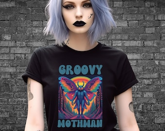 Groovy Psychedelic Mothman T Shirt, Cool Cryptid Shirts, Weird Strange Unusual Graphic Shirts, Mothman Shirt, Mythical Creature, Hippie Tee