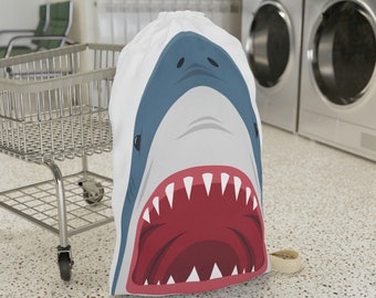 Great White Shark Laundry Bag, Shark Merch, College Laundry Bag, Marine Biology Gift, Travel Bag, Fabric Gift Bag, Shark Lover Gift, Shark