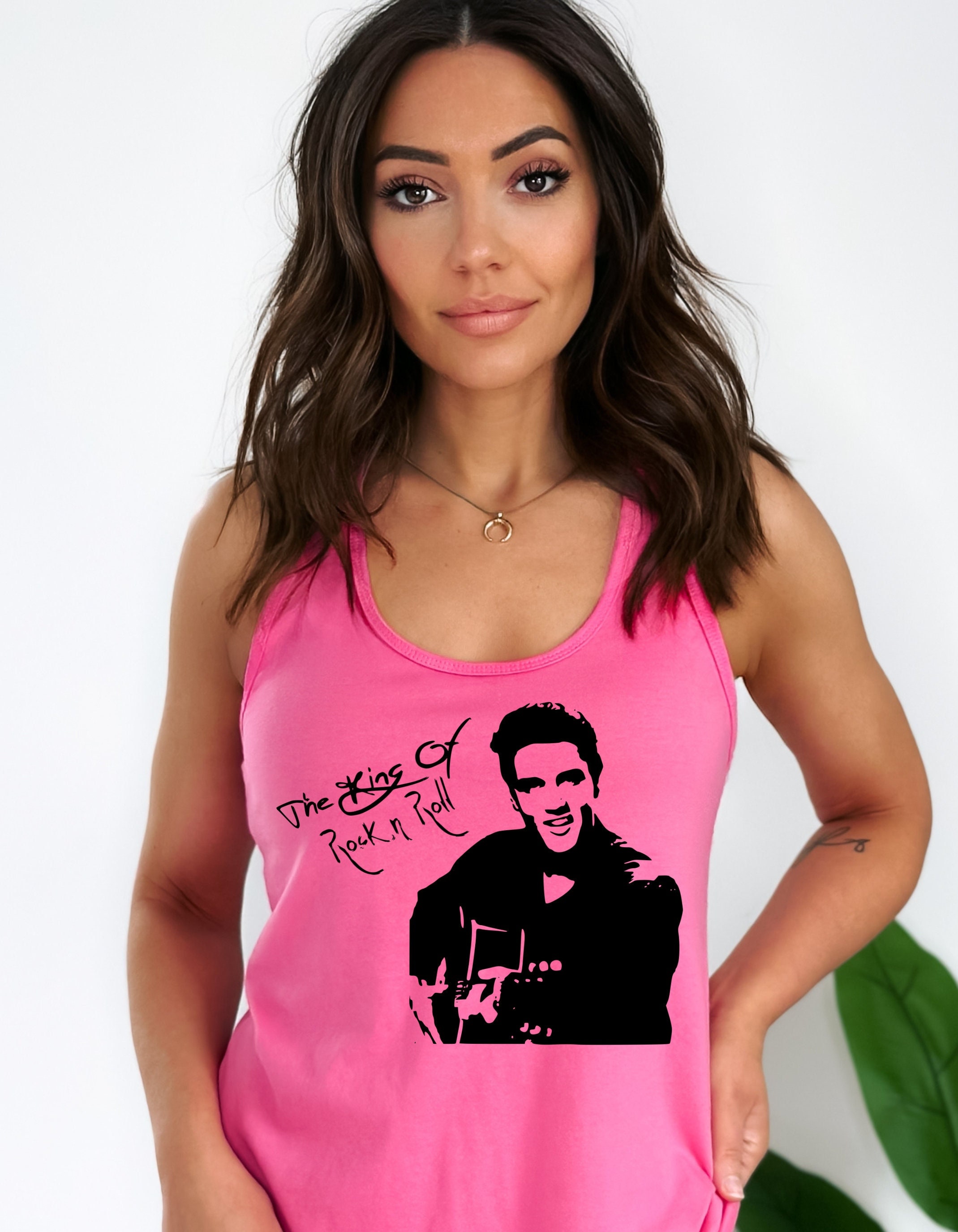 The King of Rock and Roll PINK Razorback Tank, Elvis Presley Tank 