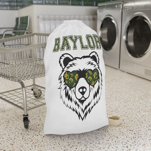 Baylor Bears Heart Sunglasses Laundry Bag, BU Laundry Bag, Baylor Merch, BU Merch, Baylor Football, Baylor Dorm Life, College Laundry Basket