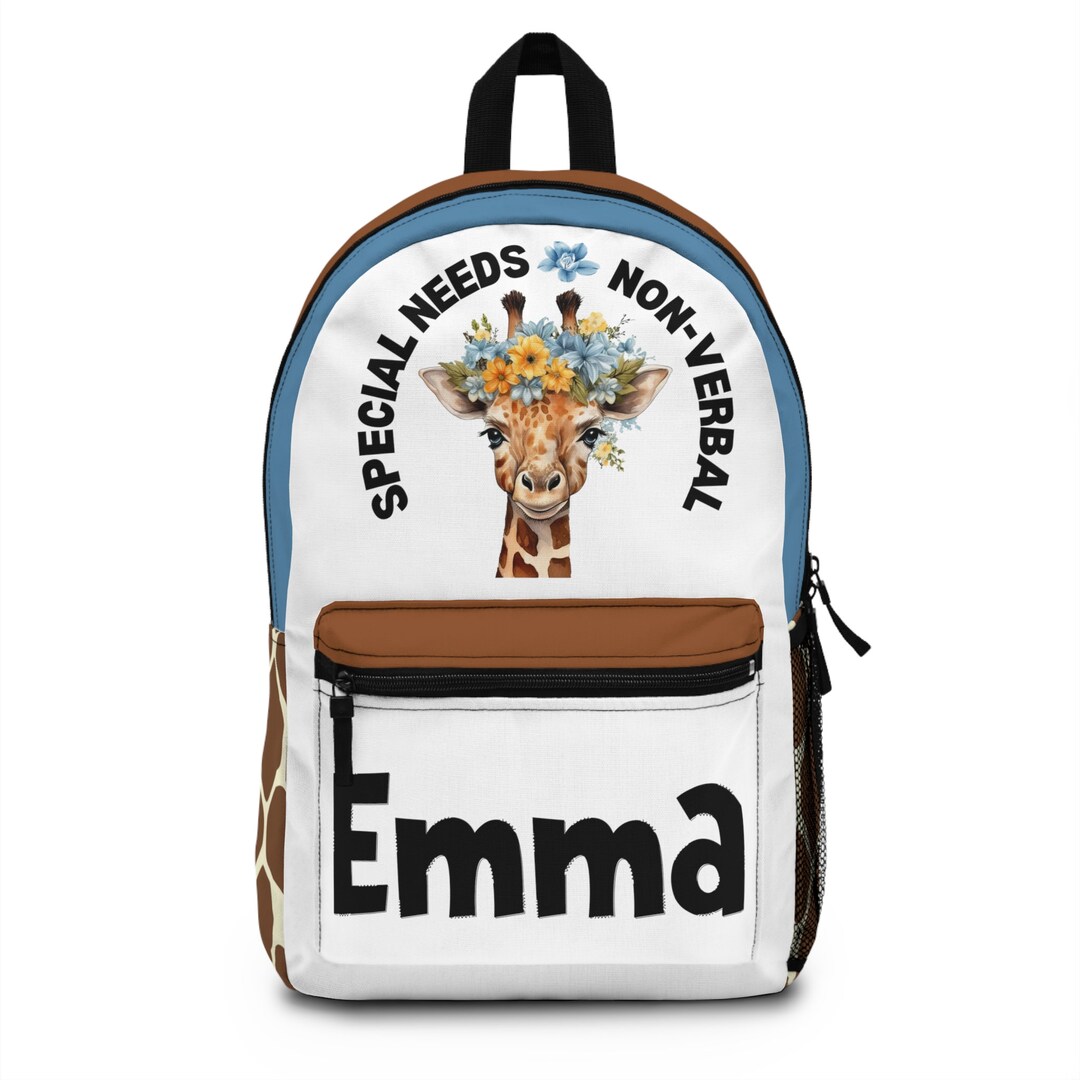 Personalized Giraffe Special Needs Non-verbal Backpack, Non-verbal