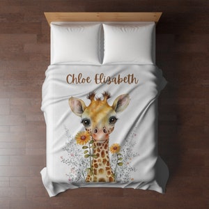 Personalized Giraffe Velveteen Minky Blanket, 3 sizes, Giraffe Merch, personalized Merch, Personalized cover, Teenage Room, Giraffe Lover