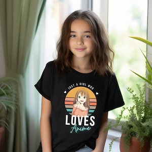 Just a Girl Who Loves Anime Youth Short Sleeve Tee, Anime Children&#39;s Shirt, Anime Kids Shirt, Anime Character Shirt, Kids Anime Shirt, Anime