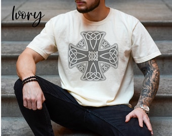 Camiseta con cruz celta Comfort Colors, camiseta irlandesa de San Patricio, camiseta con símbolos gaélicos, regalo exclusivo de Irlanda, camiseta con cruz celta, regalos escoceses