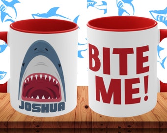 Bite Me personalized shark Mug | Sarcastic Mug | Shark Lover Mug | Shark Mugs | Shark Lover Gifts | Gifts for Him