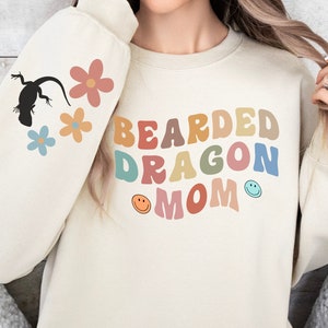 Bearded Dragon Mom Printed Sleeve Sweatshirt, Bearded Dragon Sweatshirt, Bearded Dragon Merch, Bearded Dragon Gifts, Bearded Dragon Lovers