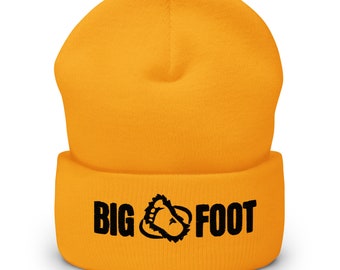 Bonnet Big Foot brodé à revers | Bonnet amoureux des gros pieds | Cadeaux d'amant de Big Foot | Bonnets | Bonnet cryptide | Amoureux des cryptides |