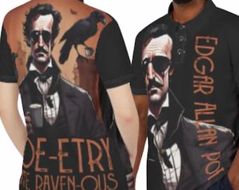 Camiseta polo unisex Edgar Allan Poe El cuervo, camiseta literaria, camiseta de poesía, regalo para amantes de los libros, camiseta del cuervo, ropa gótica, regalo para amantes de la poesía