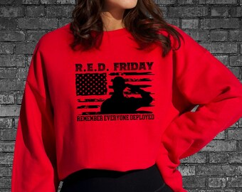 Sweatshirt RED FRIDAY Salute, implementatiecadeau, Red Friday, we dragen rood, onthoud iedereen die is ingezet, steun onze troepen, militaire familie