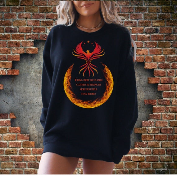 Rising Phoenix Unisex Sweatshirt, Clothed in Strength & More