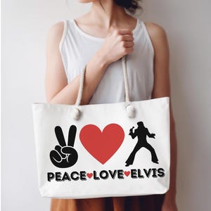 Peace Love Elvis Weekender Bag - Retro Travel Tote for Elvis Fans, Elvis Presley Merch, Music Lovers, Beach Days, Concerts, Gifts, Festivals