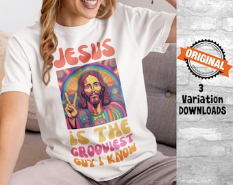 Jesús genial PNG, sublimación de Jesús, diseño de camiseta cristiana de moda, amor bohemio con Jesús, cristiano retro, religioso genial, cristiano de moda