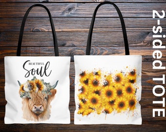 Highland Cow Beautiful Soul Tote Bag, Highland Cow Daily Tote, Scottish Cow, Beautiful Soul, Inspirational Quote Bag, Highland Cow Merch