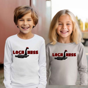 Loch Ness Monster with Tam Toddler Sizes 2T-6T Long Sleeve Tee, Loch Ness Children&#39;s Shirt, Loch Ness Merch, Kids Loch Ness Shirt, Nessie