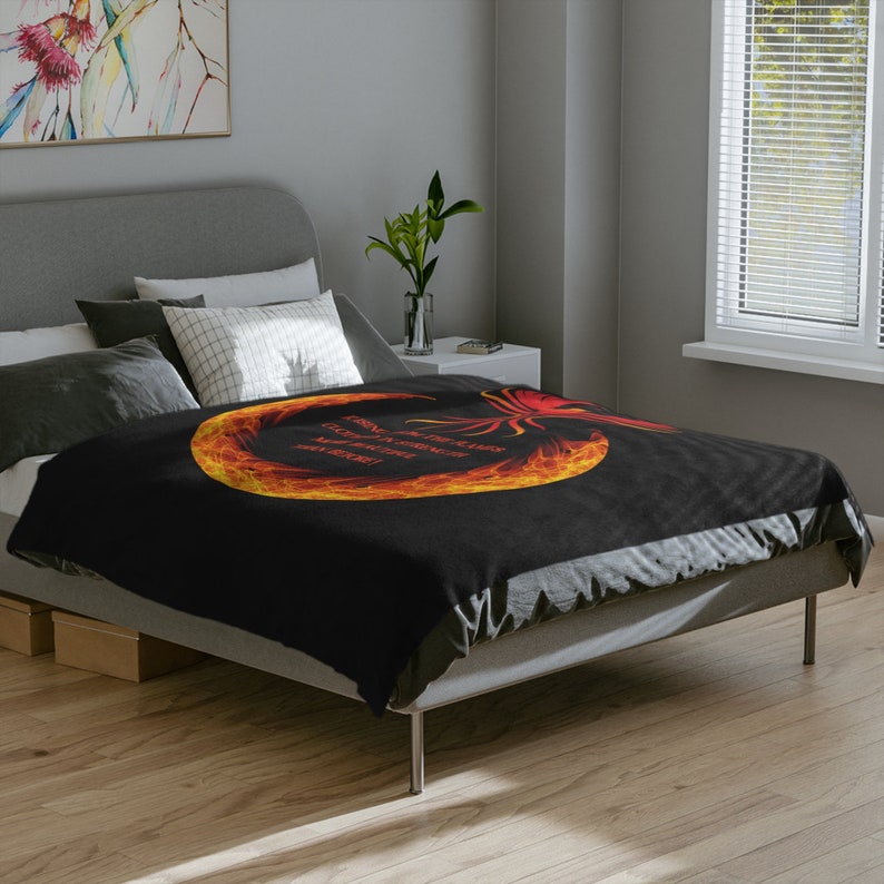 Rising Phoenix 80" x 60" Velveteen Black Minky Blanket, Phoenix Merch, Inspirational Gift, Sobriety Gift, Hope Gift, Mystique Bird, Phoenix image 3