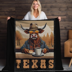 Couverture vache à longues cornes, couverture Texas, cadeau texan, cadeau longues cornes, cadeau éleveur de bétail, amoureux du Texas, cadeaux Texas pour la maison, thème Texas, Texas