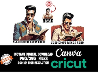 Elvis Presley Svg, Elvis Presley Clipart, Elvis Presley Png, Reading Graphics, Elvis Clip Art, Reading PNG, Book Lover Graphics, Literature