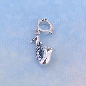 Pingente de saxofone, pingente de sax, pingente de prata esterlina S925 genuíno para pulseira, pingente de colar