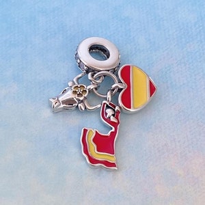 Spanish Flag Flamenco Spain Bull Dangle Charm for Bracelet,Necklace Pendant,Gift for Her