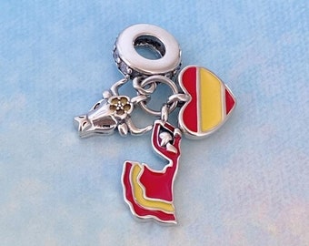 Spain Flag Heart Charm, Flamenco Charm, Bull Charm Fit for Pandora