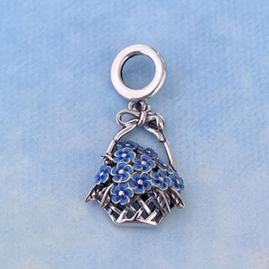 Forget Me Not Dangle Charm,Flower Basket Charm,New 925 Sterling Silver Charm for Bracelet,Necklace Pendant