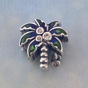 Summer Palm Tree Charm,Tropical Coconut Tree,Genuine 925 Sterling Silver Charm for Bracelet,Necklace Pendant