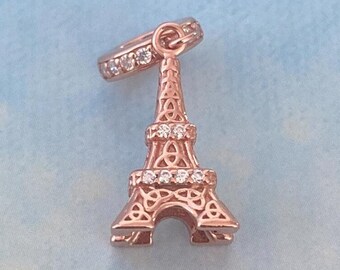 Paris Eiffel Tower Dangle Charm,925 Sterling Silver & Rose Gold Plated Charm for Bracelet,Necklace Pendant