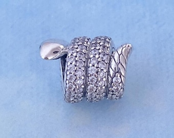 Sparkling Wrapped Snake Charm,925 Sterling Silver Charm for Bracelet,Necklace Pendant