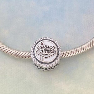 Welcome To Las Vegas Charm,Genuine 925 Sterling Silver Charm for Bracelet,Necklace Pendant