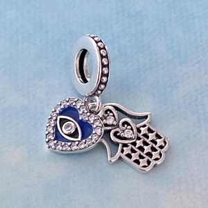 Protective Hamsa Hand & All Seeing Eye Evil Eye Dangle Charm,New Genuine 925 Sterling Silver Charm for Bracelet,Necklace Pendant